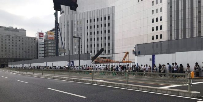 People standing in line for Nintendo Switch in Japan.